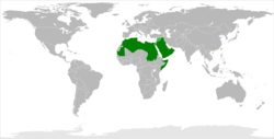 Карта с указанием местоположения Лиги арабских государств и Тайваня