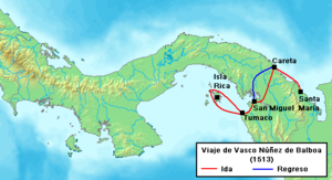 Vasco Nunez de Balboa's travel to the "South Sea", 1513 Balboa Voyage 1513.PNG