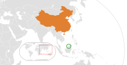 BruneiとChinaの位置を示した地図