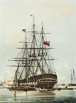 The East Indiaman Repulse (1820) in the East India Dock Basin.