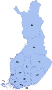 A map of Finalnd's 13 electoral constituencies