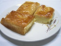 Galaktoboureko is a dessert of semolina custard in phyllo dough.