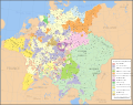 Contoh peta histori/sejarah yang menampilkan kerajaan Romawi Suci. (warna oranye tidak terbaharui)