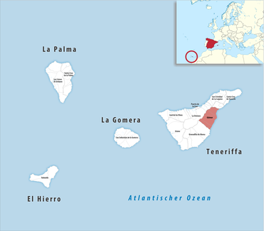 Die Lage des Gerichtsbezirk Güímar in der Provinz Santa Cruz de Tenerife