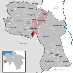 Läget för kommunen Lage i Landkreis Grafschaft Bentheim