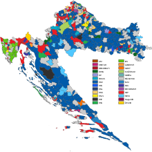 Results of the election, showing elected municipal and city mayors Lokalni izbori u Hrvatskoj 2021.svg