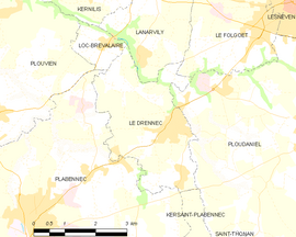 Mapa obce Le Drennec