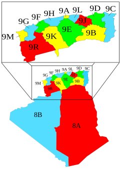 Карта с изображением департаментов Алжира с 1962-1968 и 1968-1974 годов. Svg