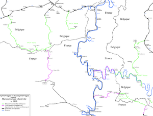 Kaart van het zuiden van de provincie Namen, met buurtspoorweglijnen