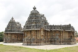 Nageshvara (near) and Chennakeshava (far), 1200 C.E., in Mosale, Hassan district