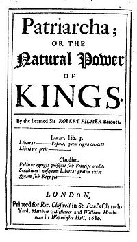 Title page from Filmer's Patriarcha (1680) Patriarcha; or the Natural Power of Kings.jpg