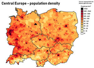 Population density in Central European countries Population density in Central Europe.png
