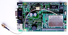 Embedded RouterBoard 112, widely used by wireless Internet service providers (WISPs) across the world, with U.FL-RSMA pigtail and R52 mini PCI Wi-Fi card RouterBoard 112 with U.FL-RSMA pigtail and R52 miniPCI Wi-Fi card.jpg