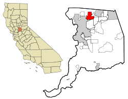 Расположение в округе Сакраменто (справа) и округе Сакраменто в штате Калифорния (слева)