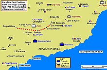 Map of battle area on French–Italian border