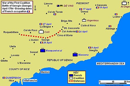 Map of battle area on French–Italian border