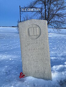 German graves in ME Cemetery, evidence of German settlers Schauer gravestone- Sibley county MN.jpg