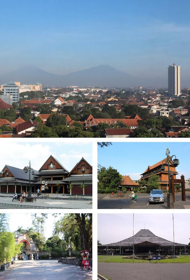 Da esquerda para a direita, de cima para baixo: 1) Vista geral; 2) Windujenar Market; 3) Omah Sinten; 4) Sriwedari; 5) Pura Mangkunagaran