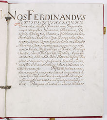 Treaty of Munster, part of the Peace of Westphalia, negotiated and written in Latin Traite de paix de Munster 1 sur 97 - Archives Nationales - AE-I-1-11.jpg