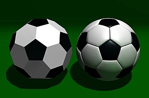 The truncated icosahedron (left) compared to a...