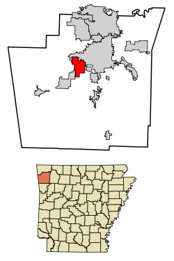 Location of Farmington in Washington County, Arkansas.