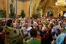 Trinity Sunday in Russia; the Russian Orthodox Church has experienced a great revival since the dissolution of the Soviet Union, a country that had a policy of state atheism. Den' Sviatoi Troitsy. Prestol'nyi prazdnik.jpg