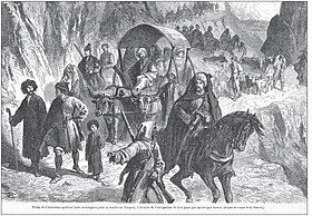 Portrait of Muslim Circassian tribes fleeing from persecution after the Russian conquest of Circassia during the 1860s. Summing up the imperial policy of Circassian genocide, Russian military historian Rostislav Fadeyev wrote: "The state needed the Circassians' land, but had absolutely no need of them." Mukhadzhiry.jpg