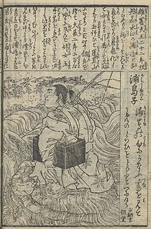 江戸時代に描かれた浦島子の図（歌川貞秀『和漢百人一首』）