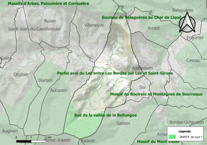 Carte des ZNIEFF de type 1 sur la commune.