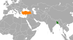 Карта с указанием местоположения Бангладеш и Турции
