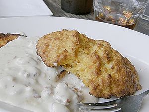 English: Biscuits and gravy as served by the B...