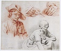 Studies van een jongen, een jonge vrouw en een paar handen