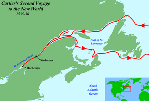 English: Map of Jacques Cartier's second voyag...