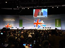 The National Conservative Convention is held during the Conservative Party Conference. Conservative Party conference 2011.jpg