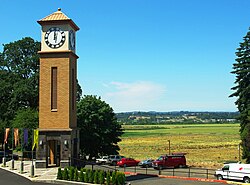 Corban College clock tower valley view.JPG