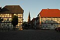 Marktplatz von Dömitz mit Fachwerkhäusern