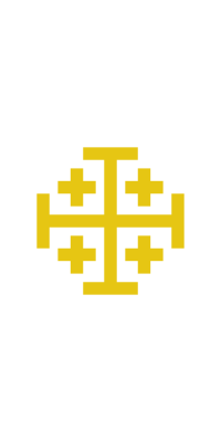 White cross potent on a black background, with four small white Greek crosses in the quarters.