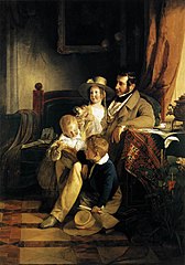 Friedrich von Amerling, Rudolf von Arthaber und seine Kinder Rudolf, Emilie und Gustav, Öl auf Leinwand, 221 x 155 cm, 1837