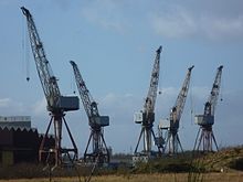 Surviving cranes at the former Fairfield shipyard in Govan Govan cranes.JPG