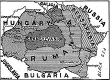 Proposed demarcation line with Hungary. Note that the 1916 treaty did not give Bessarabia and the part of Bukovina at the left bank of the Prut to Romania. Greater Rumania, New York Times, 1919.jpg