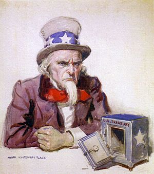 Uncle Sam with empty treasury, 1920, by James ...
