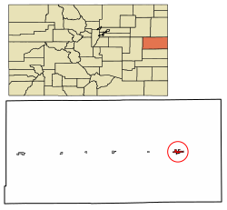 Location of the City of Burlington in Kit Carson County, Colorado.