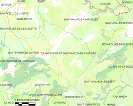 Mapa obce La Vacquerie-et-Saint-Martin-de-Castries