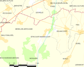 Mapa obce Étricourt-Manancourt