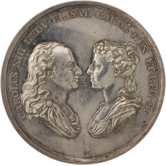 File:Medalj präglad till Karl XIIIs och Hedvig Elisabeth Charlottas kröning 29 juni 1809 - Skoklosters slott - 99576.tif