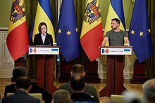 President of Moldova, Maia Sandu, with President of Ukraine, Volodymyr Zelenskyy in Kyiv, 27 June 2022. Meeting of the President of Ukraine with the President of the Republic of Moldova in Kyiv (7).jpg