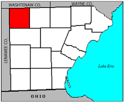 Location of Milan Township within Monroe County.