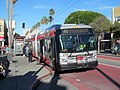 A route 49 bus on red transit-only lanes in the Mission District in 2017.