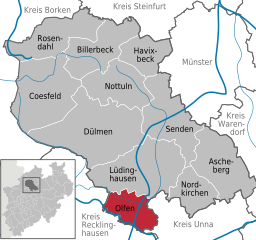 Läget för staden Olfen i Kreis Coesfeld