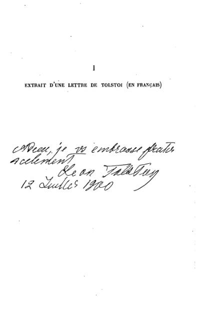 Extrait d’une lettre de Tolstoï (en français)